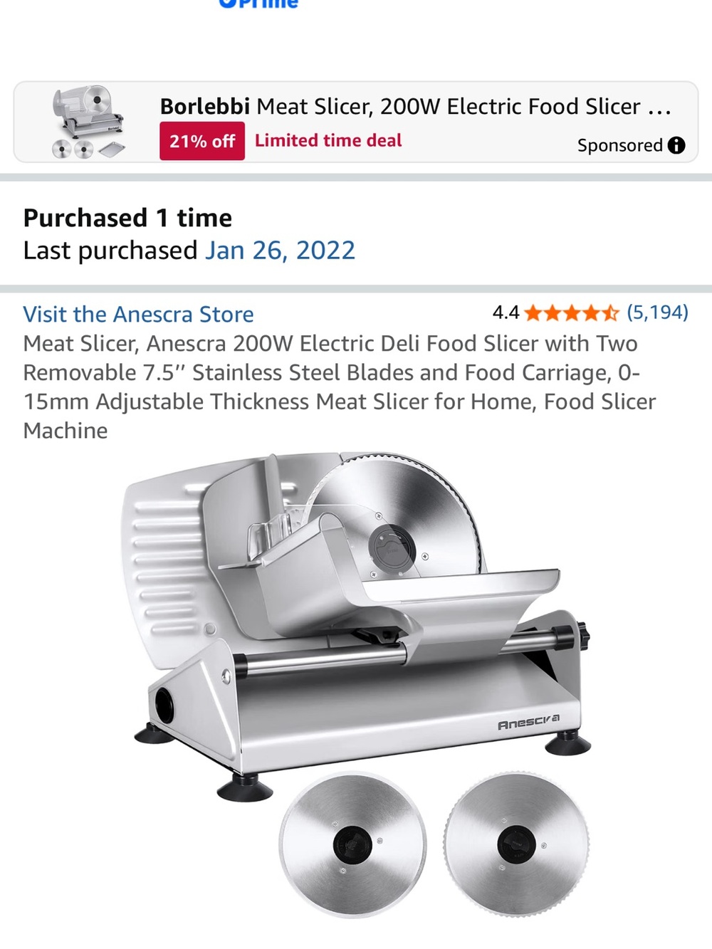 Anescra Meat Electric Slicer with Stainless Blade